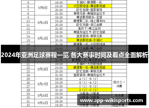 2024年亚洲足球赛程一览 各大赛事时间及看点全面解析